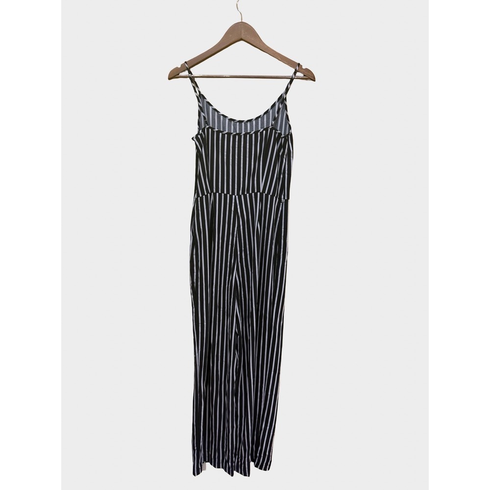 🌻3/$10 Ci Sono Black Ivory Striped Jumpsuit Spaghetti Strap Small Minimalist - Picture 5 of 9